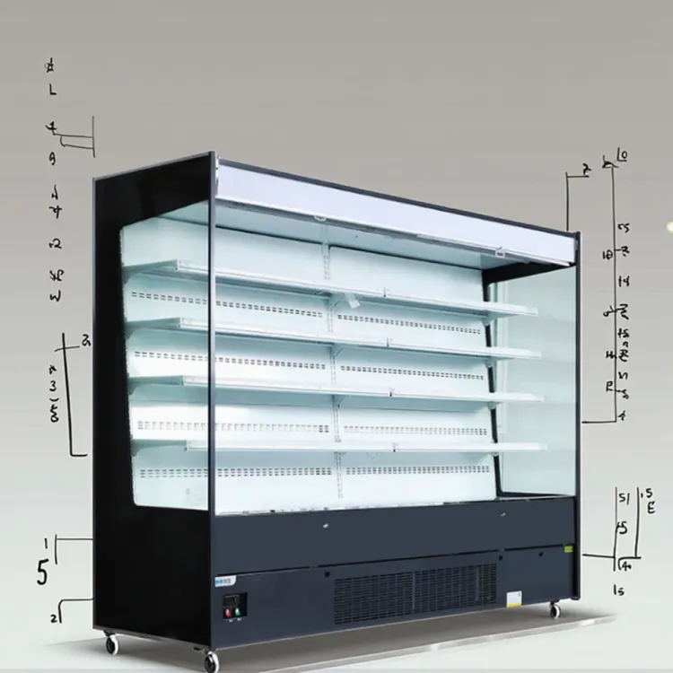 Air-Cooled Multideck Open Chiller Refrigerator for Fruits & Drinks - 2400mm, 0-10°C Operating Temp