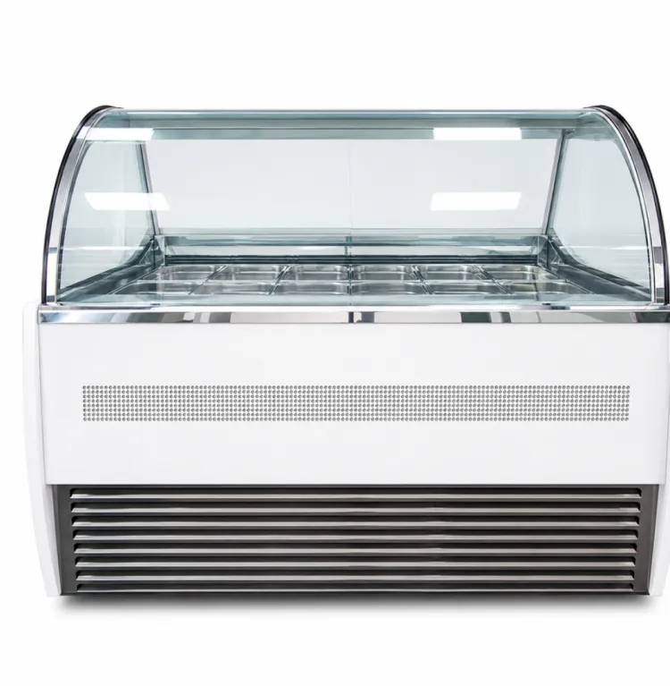 Commercial Hard Ice Cream Display Cabinet 8 Tray Curved Anti-Fog Glass Gelato Showcase