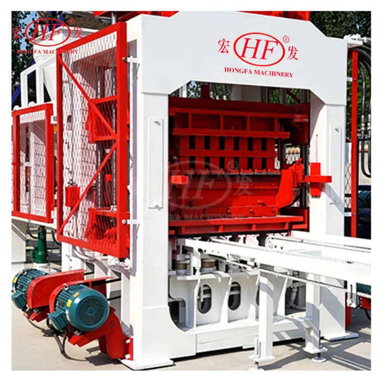 Hongfa QT8-15 Fully Automatic Concrete Hollow Block Making Machine Siemens PLC Gear-Driven System Hydraulic Pressure for