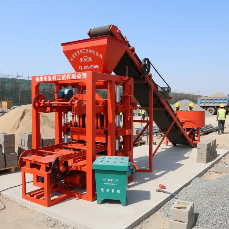 High-Accuracy QT4 Manual Concrete Hollow Block Making Machine Engine Gearbox High Safety Hydraulic Pressure Production Line