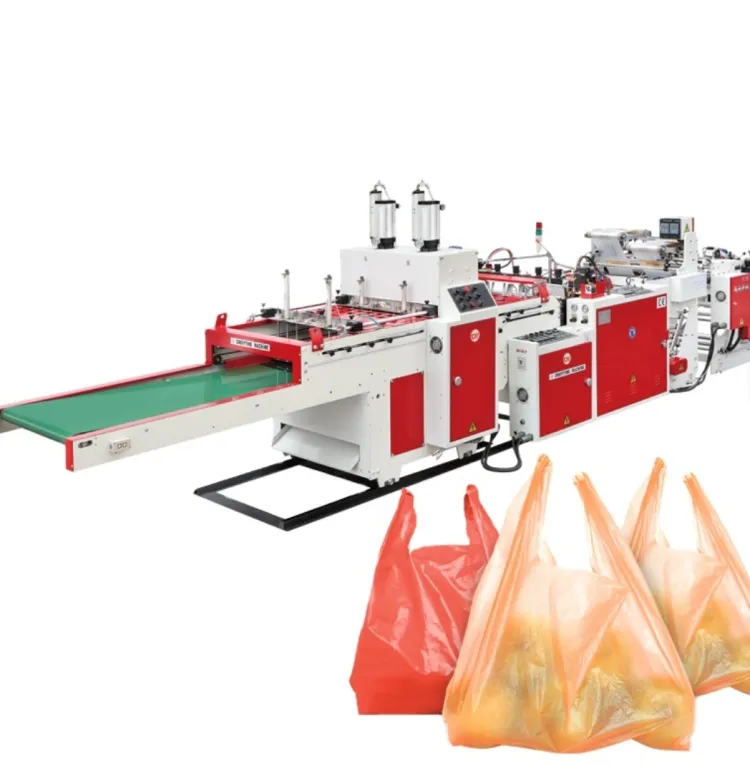 Automatic 2 Line T-Shirt Vest Carry Handle Nylon Bag Garbage Trash Biodegradable Bag Making Machine