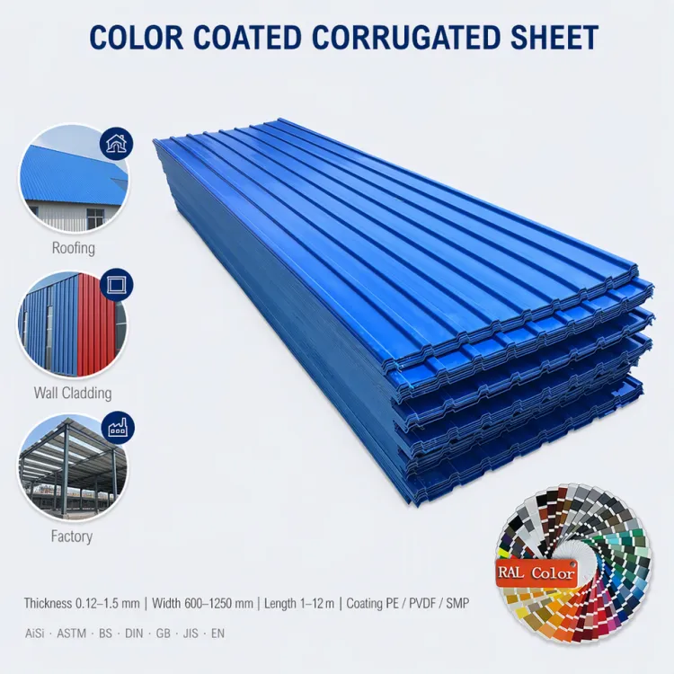 Bulk Colour Coated Wavy Sheet Q235B PPGI Sheet S280GD SGC340 DX53D SPCD DX52D Q235 S250GD RAL 5010 2-6m 0.12-1.2mm 914mm