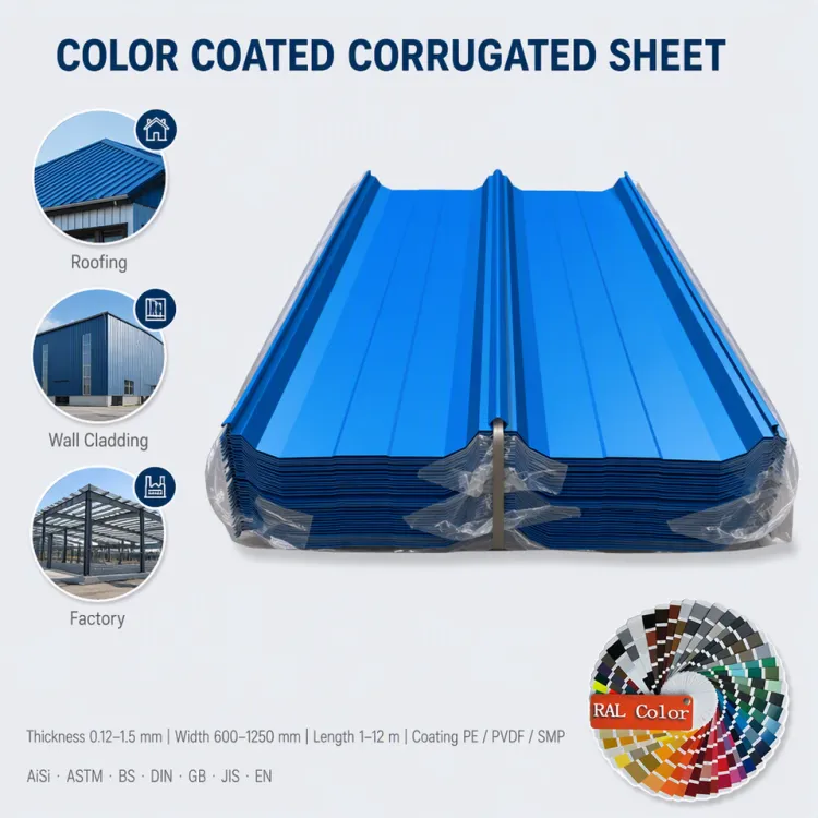 Colour Coated Corrugated Sheet S280GD PPGI Sheet Q195 SGC340 DX54D S250GD DX52D Q235B S350GD 0.15-1.0mm JIS G3312