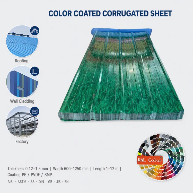 Printed Corrugated Sheet SPCC Zinc Coated Steel Sheet Q235 DX53D SGC340 S350GD DX51D SGCC DX54D 0.12-1.2mm Z275