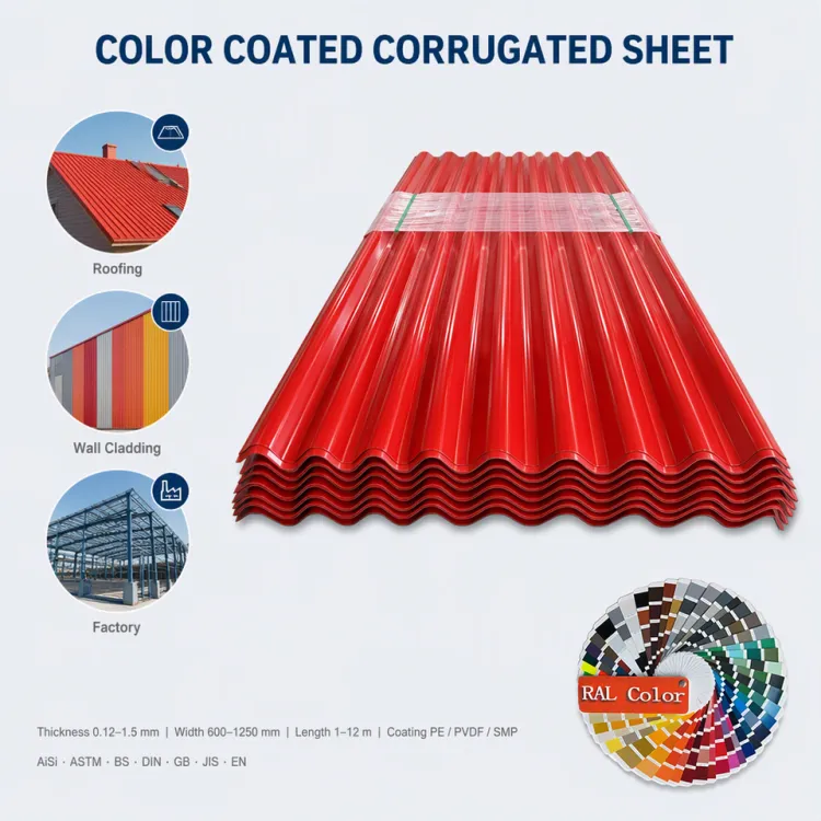 Good Quality PVDF Coated Corrugated Sheet Q195 PPGI Sheet SGCC SS400 SGC340 DX52D SPCC DC01 SGCH Z275 0.2-1.5mm Z60-Z180 1-12m