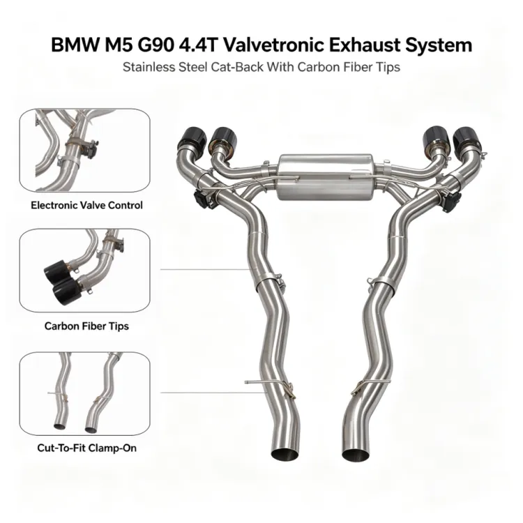 SUS304 rear axle Exhaust pipes muffler For BMW M5 G90 4.4T 2025+ Car sus304 Valvetronic Exhaust Catback with valve control
