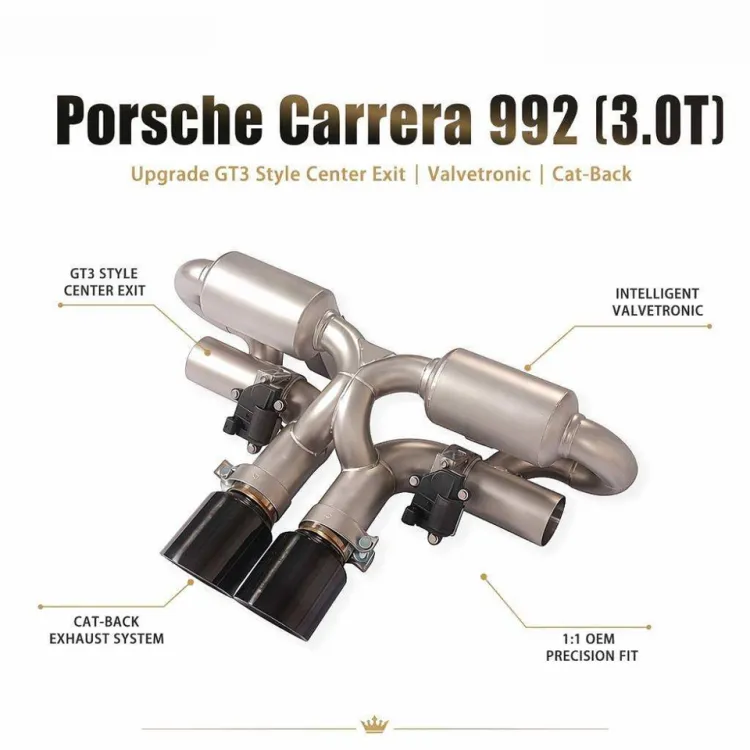 For Porsche 992 Carrera Upgrade GT3 Style Center Exit Bumper Valvetronic Exhaust Catback System Muffler Car Exhaust Pipe Upgrade
