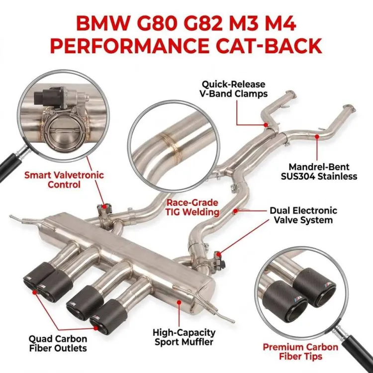 Valvetronic Exhaust Muffler for BMW G8X G80 G82 M3 M4 S58 Engine Sports Sound SS304 Exhaust Pipes with Electric Valve Actuator