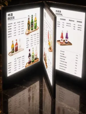Sleek 3 Pages Folding Battery Powered PU Material LED Menu Cover Holder Book with A4/A5 Capacity for Restaurant Bars