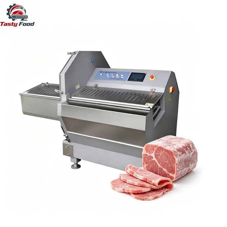Tasty Food High Efficiency SS304 Frozen Steak Cutting Machine Industrial Automatic Bacon Slicer Chicken Breast Beef Motor Pump