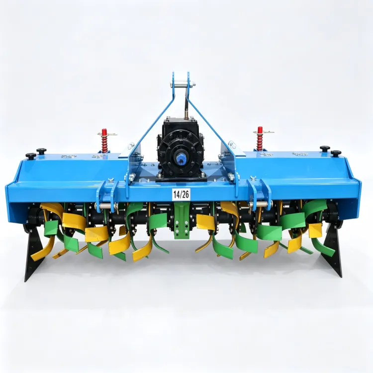 C-shaped Blade PTO Rotary Tiller with Gearbox High-Strength Hardened Steel Farm Cultivator for Hard Rocky Terrain