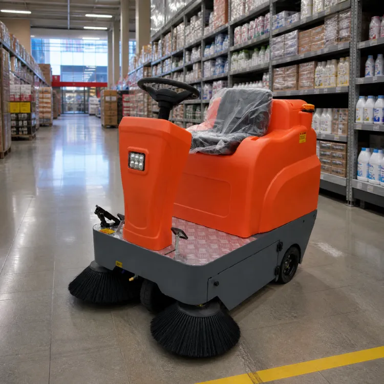 Arrival Self-Propelled 48V Ride-On Floor Sweeper Machine Complete Set Brushes Battery Charger 1250mm Width Large Area Ground
