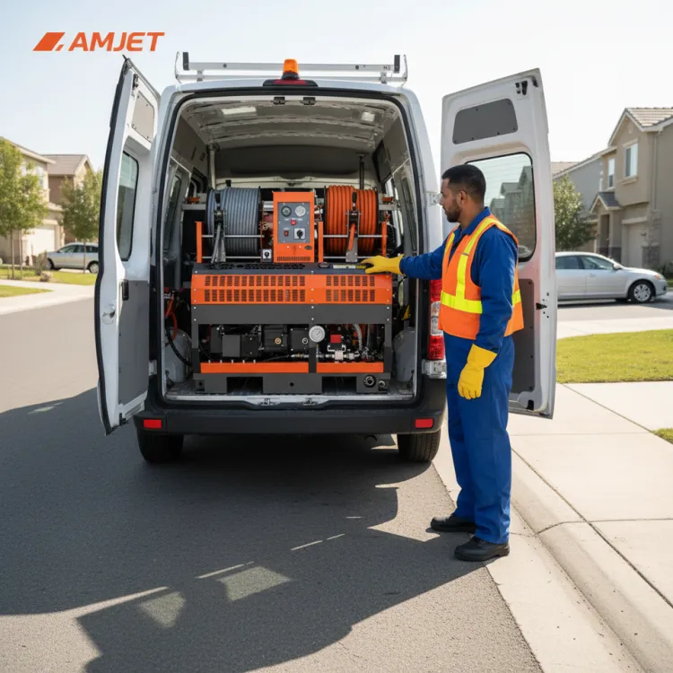 AMJET WS2045-MAX-L 11.8GPM High Flow Sewer Jetter 2900PSI Sewer Drain Cleaning Machine Heavy Duty Pipe Drain Cleaning Machine