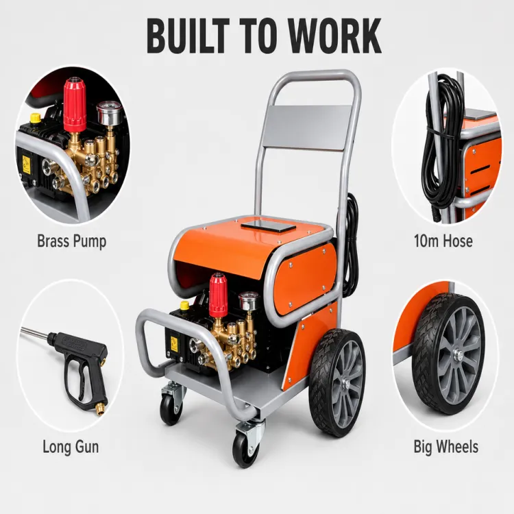 Portable Commercial Electric Pressure Washer 2.2KW 100bar 13L/min High Power Jet Cleaning Machine with Quick Connect Nozzles 10m