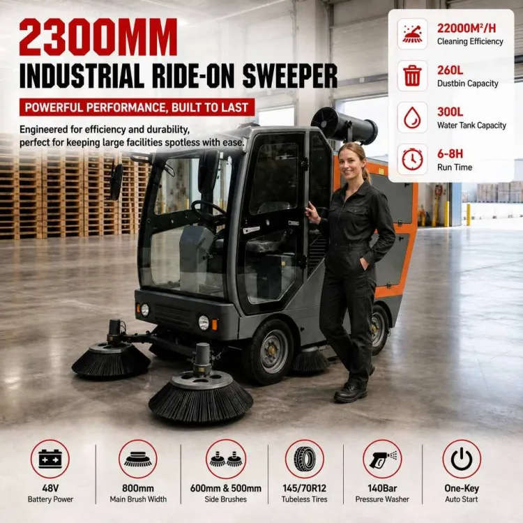 Autonomous Electric Ride on Floor Sweeper Machine Industrial Commercial Battery Powered Dust Cleaning Machine for Warehouse Use