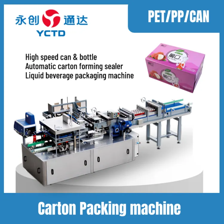 Heavy Duty Automatic Wrap Around Carton Packing Machine Electric Beverage Case Packer High Speed Cartoning Line