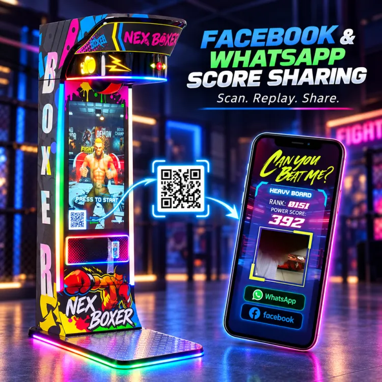 43 Inch Punching Boxing Machine Metal & Plastic Construction Heavy Duty Coin-Operated with Video Replay & Global Ranking