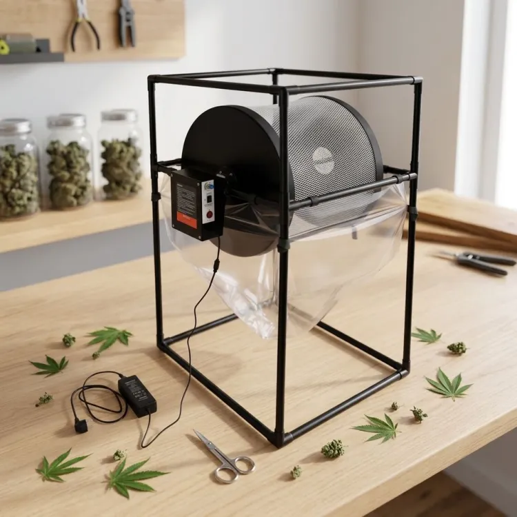 Variable Speed Electric Rotary Tumbler Trimmer Mesh Drum Harvest Leaf Trimming Machine for Herbs Flowers Post-harvest Processing