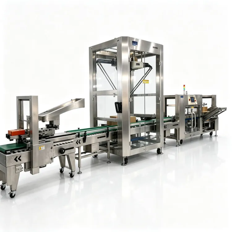 Electric Automatic Case Erecting Packing Sealing Palletizing Line for Food and Bottles Packaging