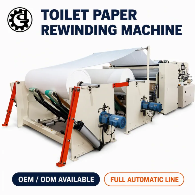 Full Automatic Toilet Paper Rewinding Machine Tissue Roll Production Line 380V 50HZ PLC Control