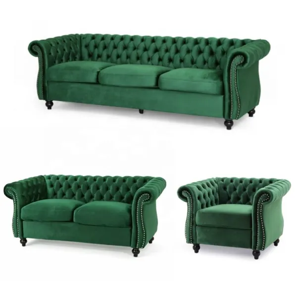 Free shipping within U.S Living Room Modern Chesterfield Sofa Tufted Velvet Sofa Set FurniturePopular