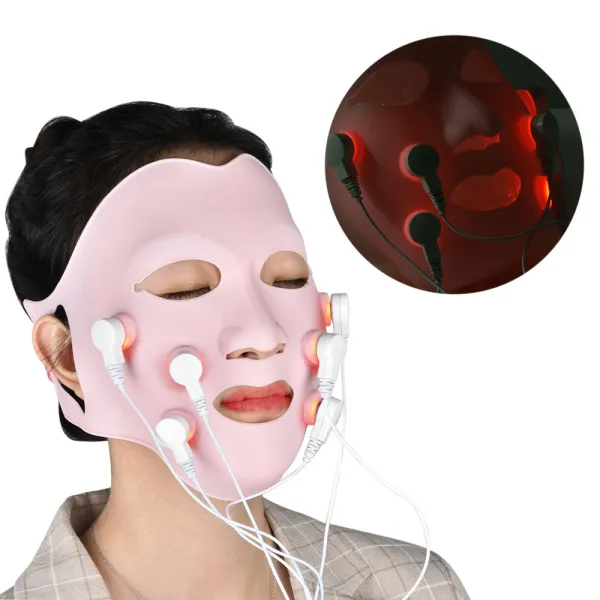 Anti Wrinkle Skin Firming Vibration Face Massager Photon Therapy Silicone LED Facial Mask with Controller