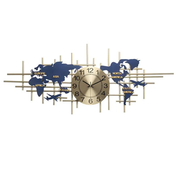 Metal world map wall clock home decorative handicraft for home deco