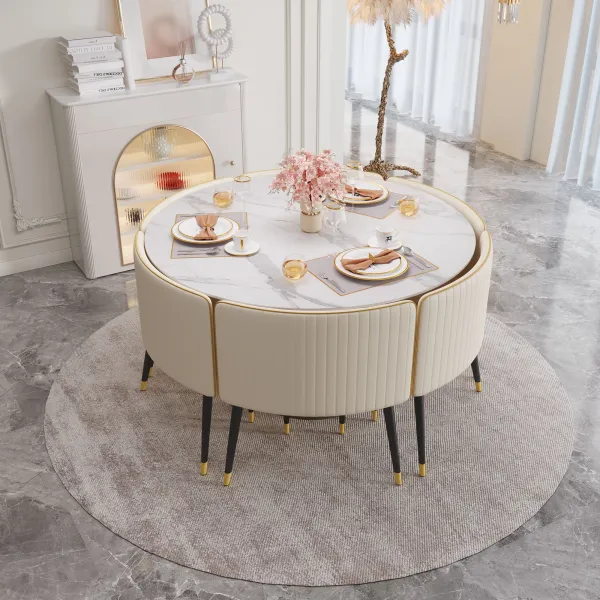 Dining Room Furniture 4 Seater Metal Feet Design Round Dining Table