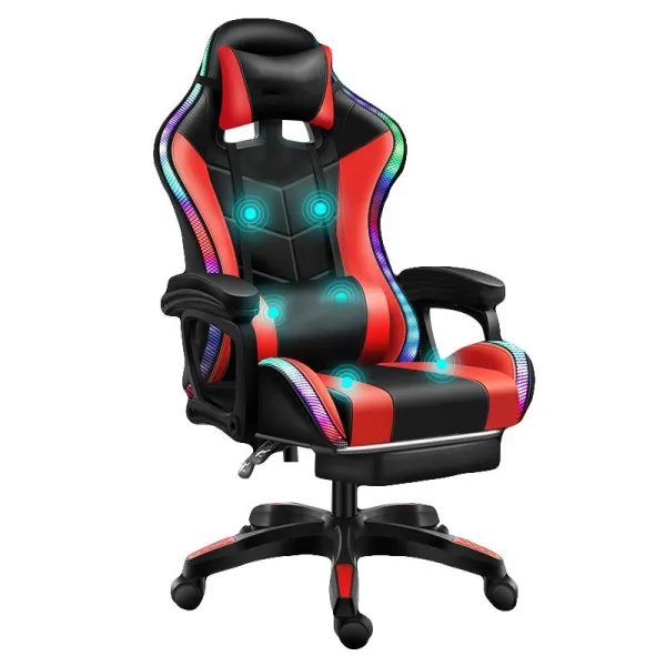 LIGHT RGB GAME SILLAS PU LEATHER CHEAP Racing style computer gaming chair with headrest footrest