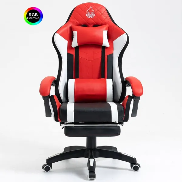 Office Chairs Swivel LED RGB Gaming Chair with Speakers Footrest and Massage