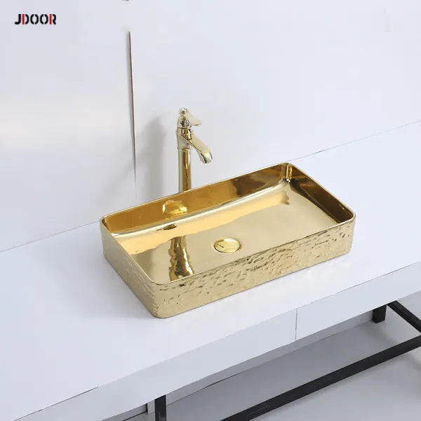 Luxury electroplate rectangular ceramic hand wash basin gold bathroom sink