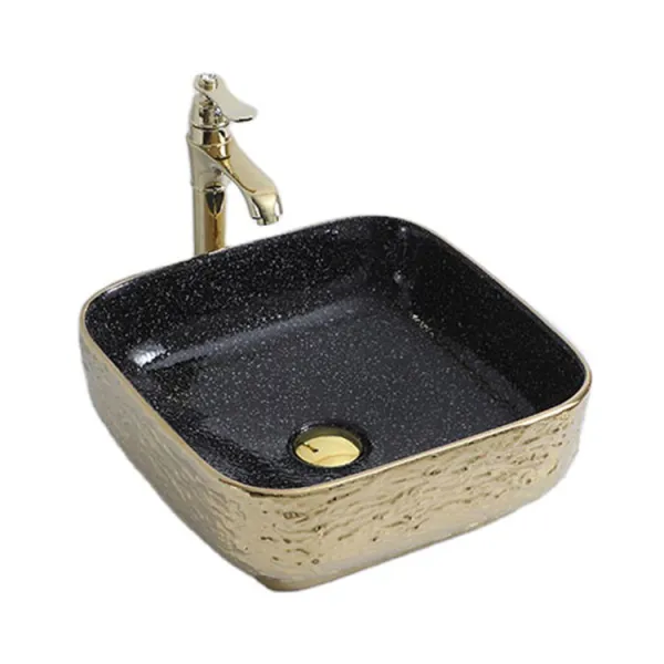 Luxury style square shape bathroom sink gold color vessel sink hand wash basin