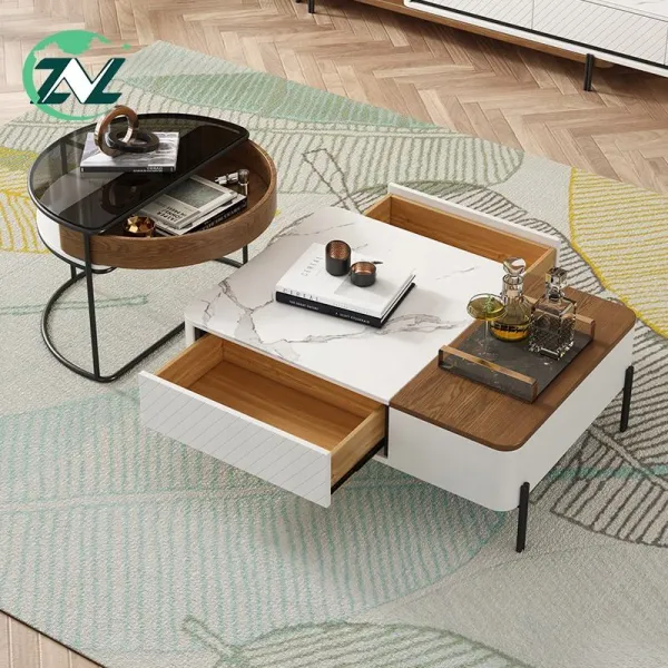 Modern Stainless Steel Marble Metal  TV Stand And Coffee Table Set Lift Up Luxury Modern Coffee Table