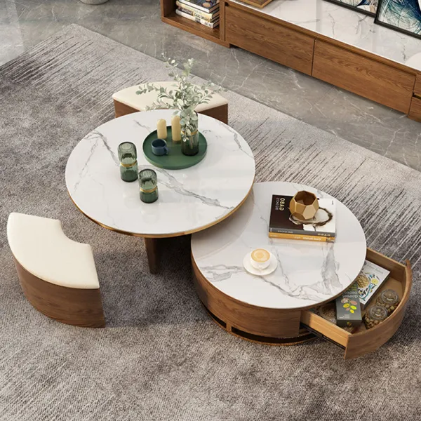 New Design Modern Table Tea Table Set With Small Stool Living Room Furniture Coffee Table