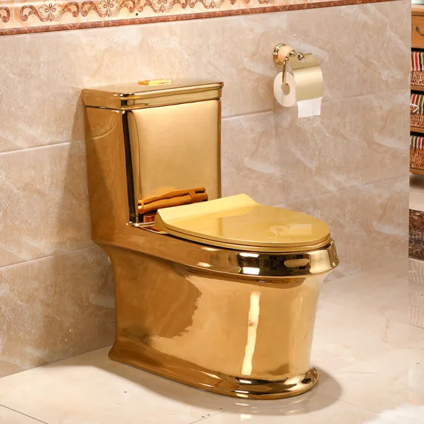 Modern bathroom golden plated color wc commode toilet ceramic strap one piece luxury gold toilet bowlPopular