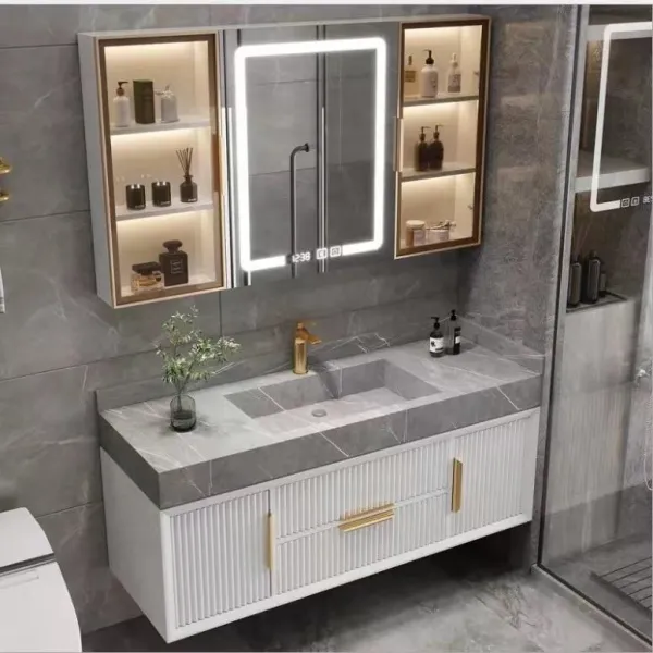 Modern Bathroom Vanities with Sink Hotel Project Laundry Large Luxury Marble Rock Top Basin Cabinet