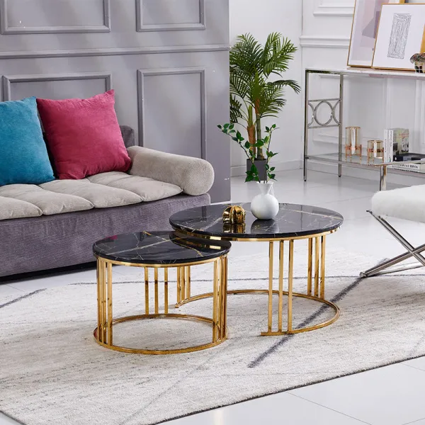 New arrival modern simple  Design Nordic living room office Marble Tea Table Round Gold Luxury stainless Coffee Table
