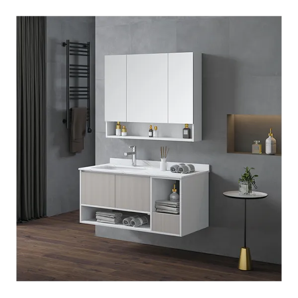Building House Furniture Wall Mounted Bathroom Sink Cabinet Set with Led Mirror Drawers Bathroom Cabinet Plywood Vanity