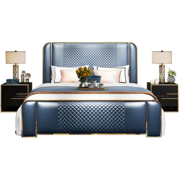 Home storage upholstered metal bed frame modern room furnitures luxury king queen size