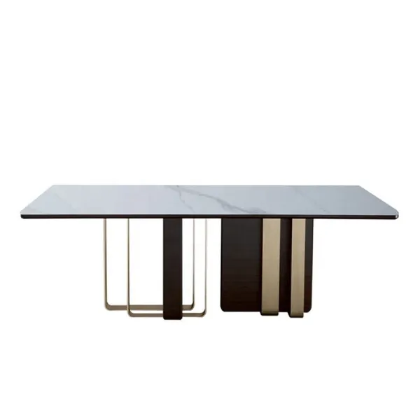 Modern Italian Style Solid Wood And stainless steel Leg Marble Stone Top Dining Table