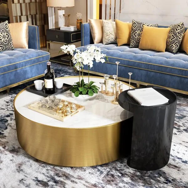 Luxury round coffee table living room stainless steel furniture marble Coffee Table