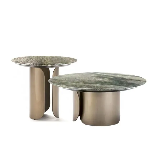 Modern stainless steel coffee table home furniture living room round marble coffee table