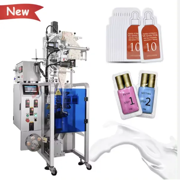 Automatic vertical cosmetics samples lotion creaming and packaging irregular shaped sachet packing machine