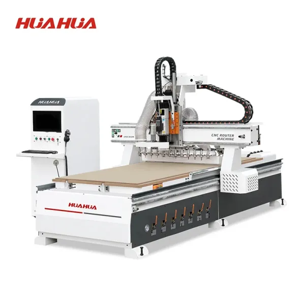 "HUAHUA SKG-812M: Computerized Multi-Spindle Industrial Woodworking CNC Router Machine for Door and Cabinet Making"