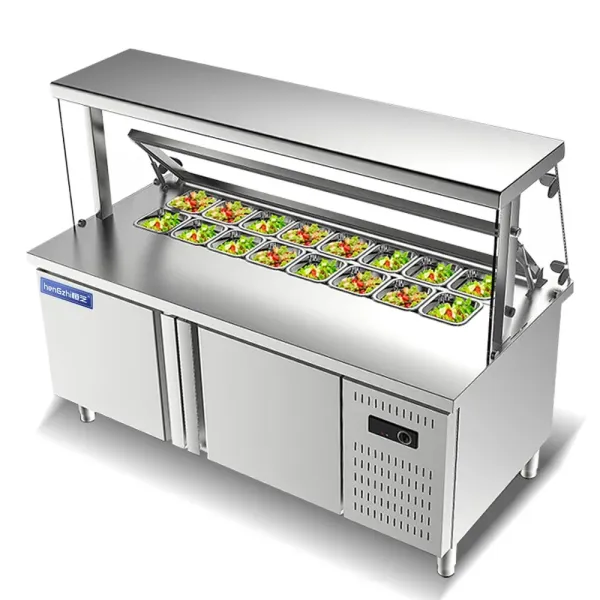 Commercial Counter Top Salad Bar Counter Display Refrigerator Pizza Prep Table Refrigerator Restaurant Equipment