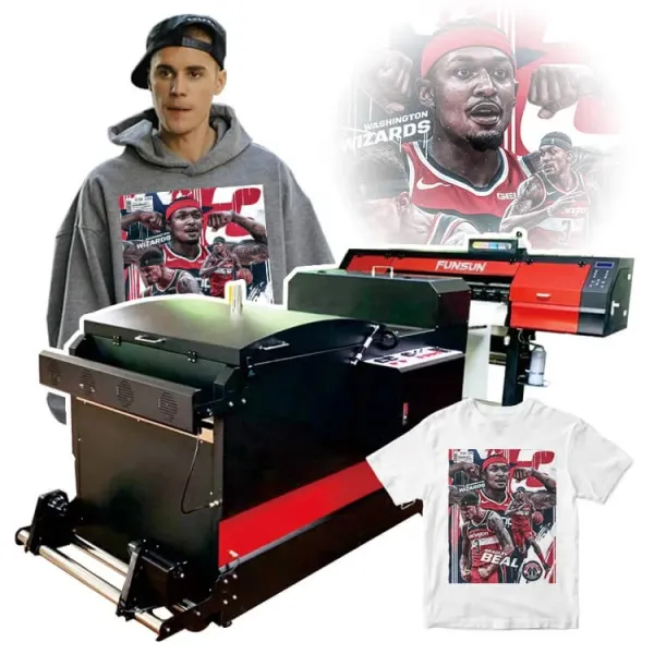 Funsun Tshirt Canvas Printing Machine PET Film DTF Printer with Shaking Powder Machine and Double I3200/4720 Heads for Epson