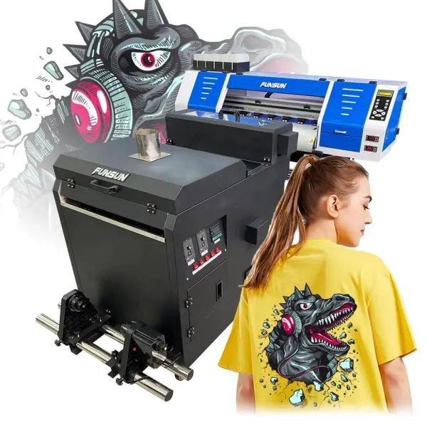 Funsun FS-600 New Technology T shirt Canvas Printing Machine PET Film DTF Printer Roll to Roll with Shaking Powder Machine