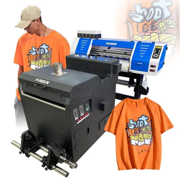 Funsun FS-600 Tshirt Canvas Printing Machine PET Film DTF Printer 60cm with Shaking Powder Machine and Double DX6 Heads