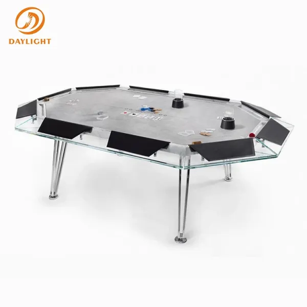 Luxury Modern Glass Ten-Player Poker Table: Stainless Steel Gambling Tables