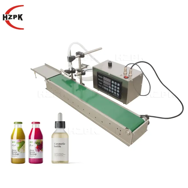 HZPK automatic small perfume water bottle filling machine with conveyor belt for cosmetic lotion